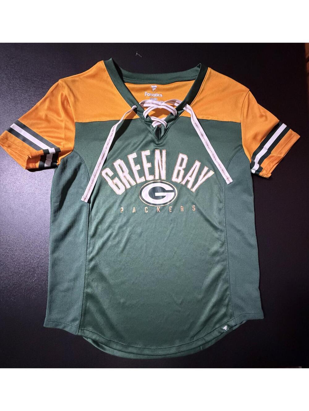Fanatics Green Bay Packers Lace-Up Short Sleeve Jersey‎ Top Women’s Small NFL